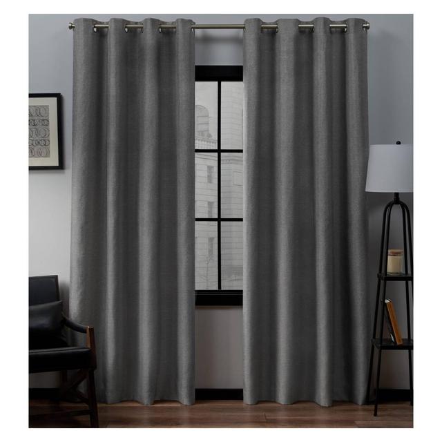 Set of 2 (96"x52")Loha Linen Grommet Top Light Filtering Curtain Panel Dark Gray - Exclusive Home