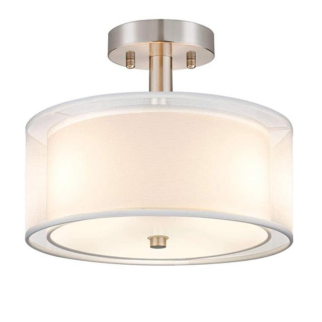 3-Light Semi Flush Mount Ceiling Light Fixture, Drum Light with Double Fabric Shade, Modern Close to Ceiling Lamps for Living Room, Bedroom, Dining Room, Kitchen, Hallway, Entry, Foyer