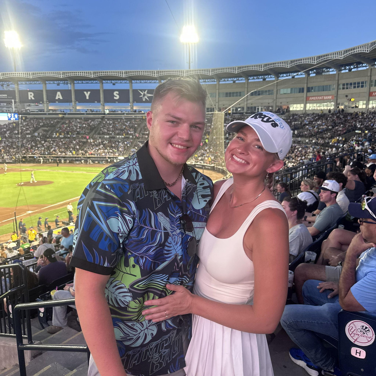 Official Floridians and enjoying a Rays game in the humid FL July heat! Embracing every bit of it!!!