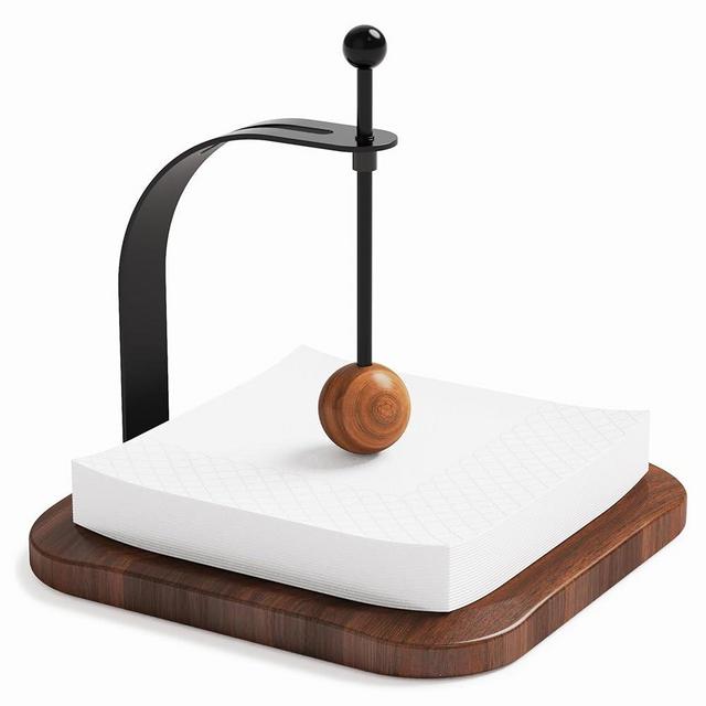 Celestree Wood Napkin Holder, Square Tabletop Napkin Dispenser with Sophisticatedly Metal Cocktail Napkin Holder for Home, Kitchen, Office, Restaurant, Hotel, Cafe, Bar,Washroom (black walnut)