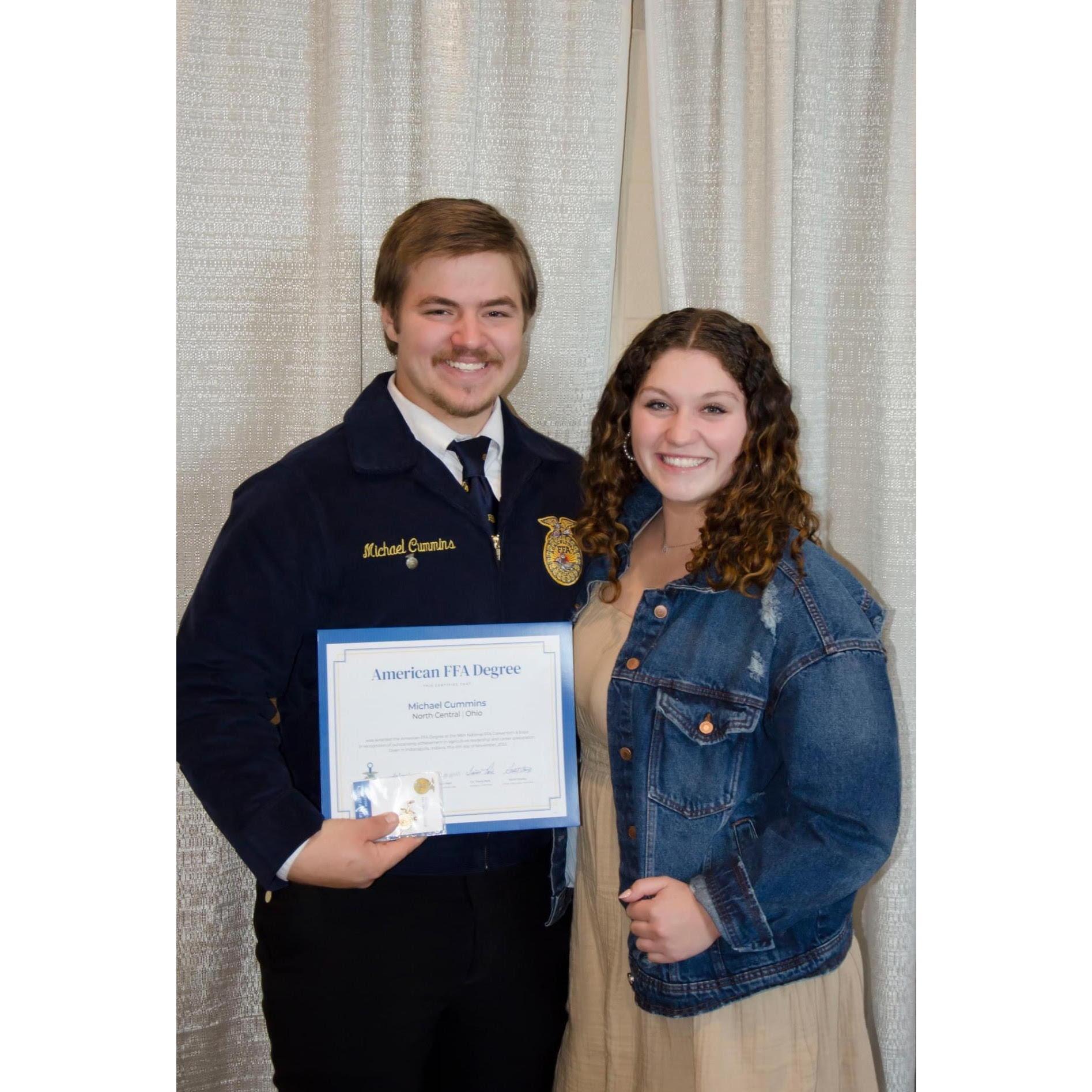 As much as Mike supports me I will support him 100% as well! Mikes American FFA degree!!!