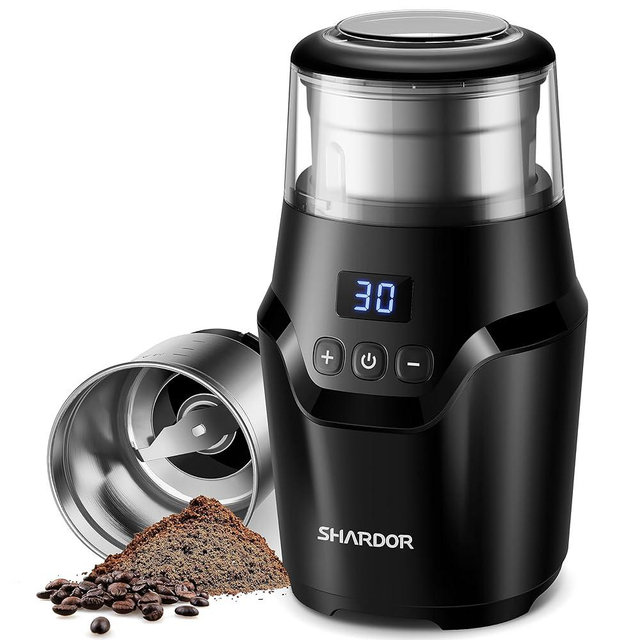 SHARDOR Adjustable Coffee Grinder Electric, Super Silent Electric Coffee Bean Grinder with Time-Memory Adjustment and Multi-Functional Stainless Steel Cup for Spices, Herbs, and Nuts Grinding, Gray