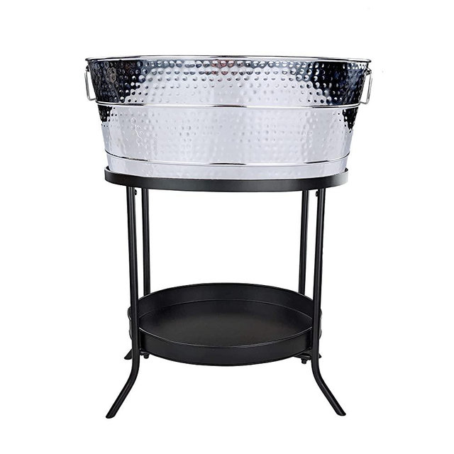 BREKX Aspen Stainless Steel Metal Ice Bucket with Stand for Parties & Gifts, Ultra Durable Stand for Events