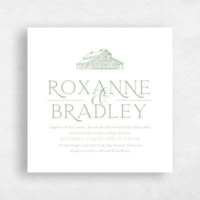 Pale Jade, Green Wedding Invitation - Heritage Barn Square