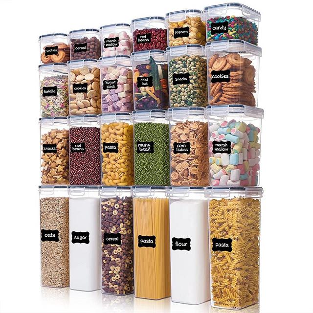  Shazo Airtight Food Storage Container Set 9 Pc Durable Clear  Plastic BPA Free Canisters with Lids - Kitchen Cabinet Pantry Containers  for Spices, Herbs, Coffee, Tea - Spoons, Labels & Marker