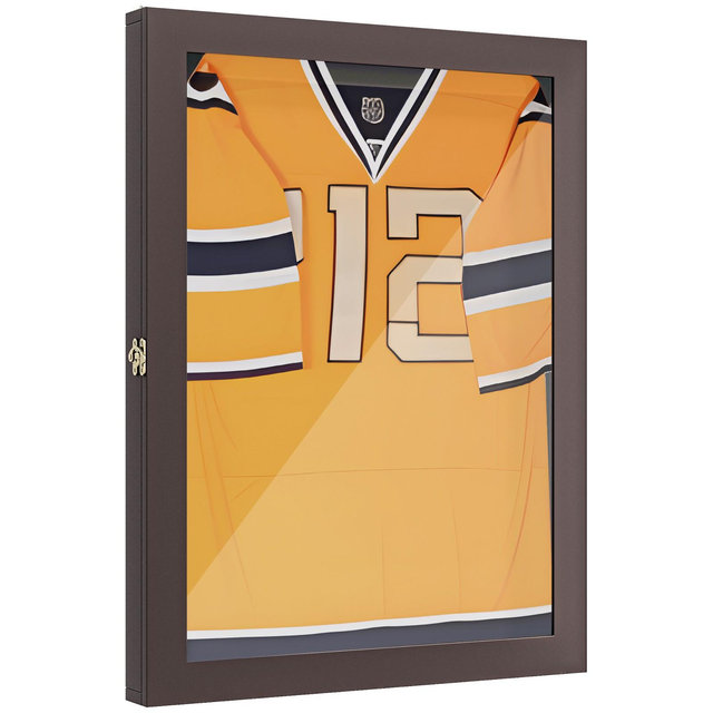 HOMCOM 24" x 32" Jersey Display Case, Memorabilia Acrylic Shadow Box with and Hanger, Cherry Brown