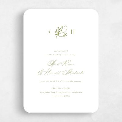 Green Rounded Wedding Invitation - Olmo Portrait