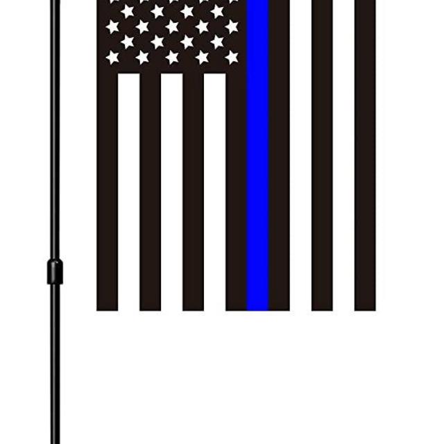 Garden Flag Stand & American Flag, Thin Blue Line Garden Flag with Anti-Wind Clip,Stopper,Weatherproof 2 Sided 12x18 Inch Patriotic US Flag Banner Keep Your Flags from Flying Away in High Winds
