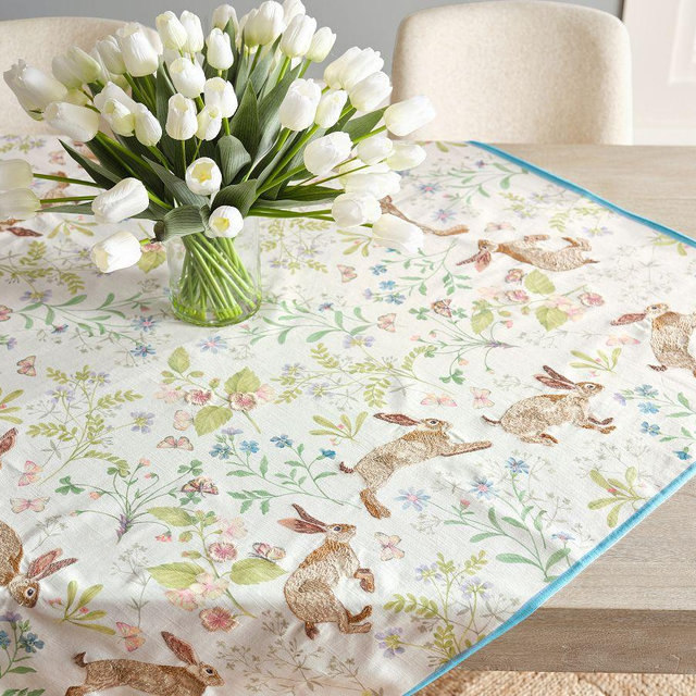 Bunny Embroidered Cotton Table Throw - Multi