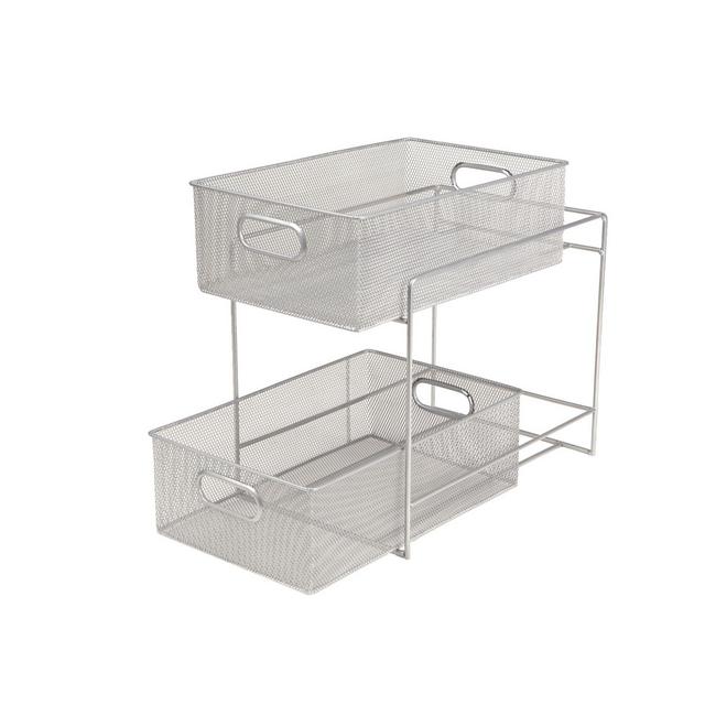Mind Reader 2-Tier Mesh Storage Baskets in Silver