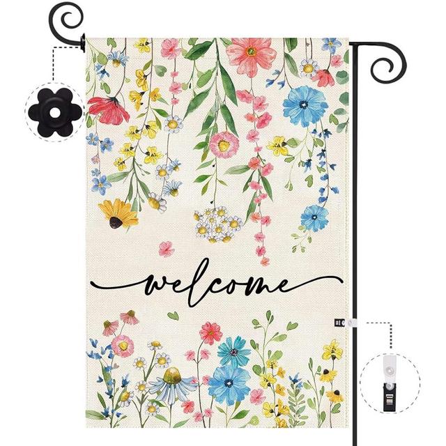Baccessor Summer Welcome Floral Garden Flag 12.5x18 Inch Double Sided Summer Yard Flag Spring Outside Outdoor Seasonal Burlap Funny Flowers Flags Home Patio Decoration