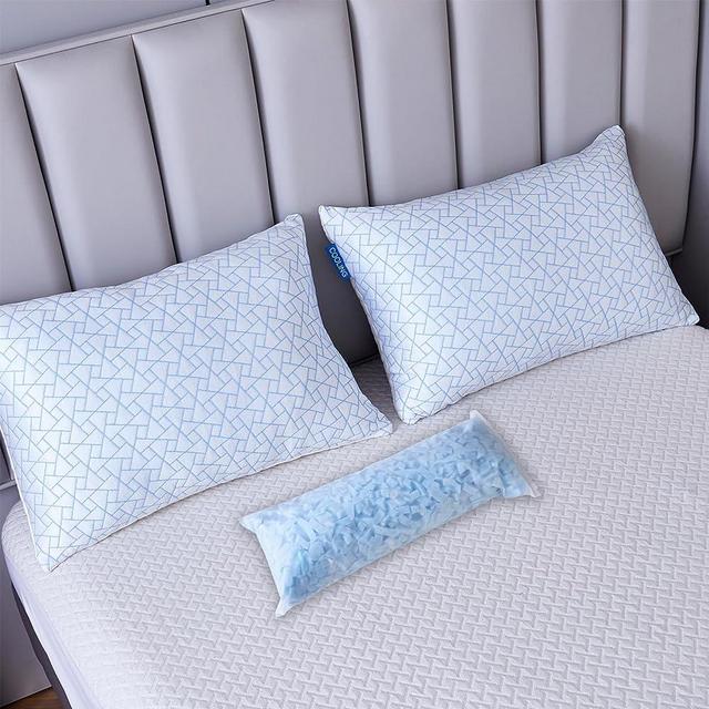 Cooling Pillows Queen Size Set of 2 - Adjustable Firm Shredded Memory Foam Pillows - Side Sleeper Bed Pillows for Adults with Washable Cover and Bonus Foam Fill