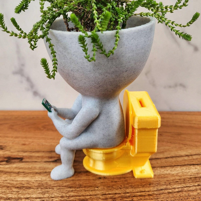 Potty Phone Planter With Optional Toilet drip tray | Shelf Pose Succulent Planter | Funny bathroom Gift | Bathroom decor for shelf