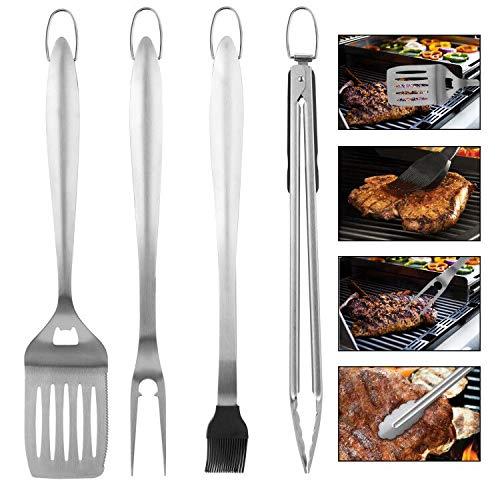 Jucoan Heavy Duty BBQ Grilling Tools Set, 18 Inch Long Stainless Steel Barbecue Spatula, Fork, Basting Brush & Tongs, Extra Thick Barbecue Grill Utensils Accessories for Outdoor Camping Smoking