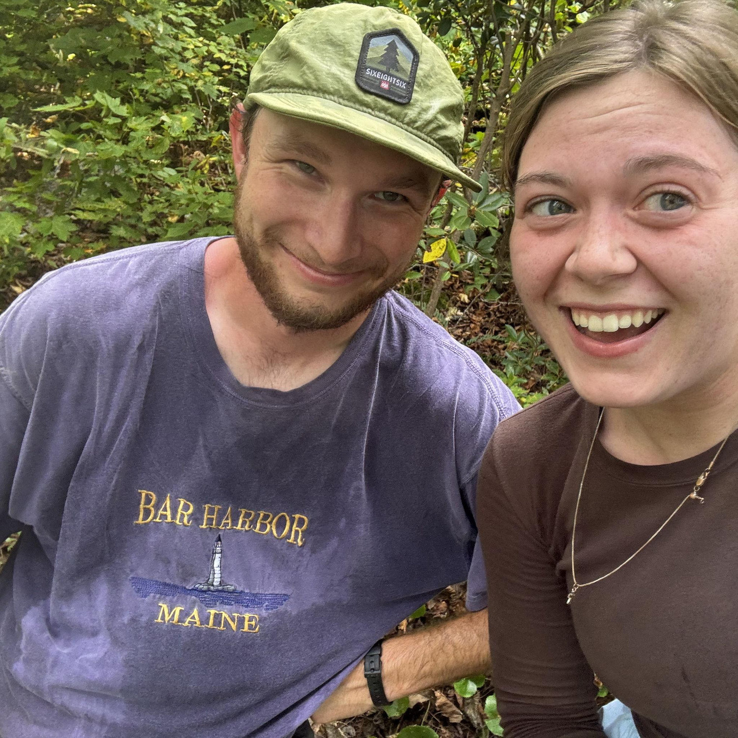 Climbing up a mountain- sweatin' like pigs.