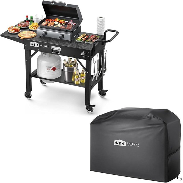 Leteuke Grill Cart and Grill Cover for Outdoor Grill,