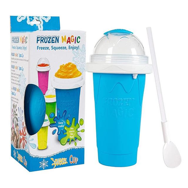 shuang qing Slushie Maker Cup, TIK TOK Magic Quick Frozen Smoothies Cup , Double Layer Silica Cup Squeeze Cup Slushy Maker ,Summer Cooler Homemade Milk Shake Ice Cream Maker for Kids and Family (Blue)