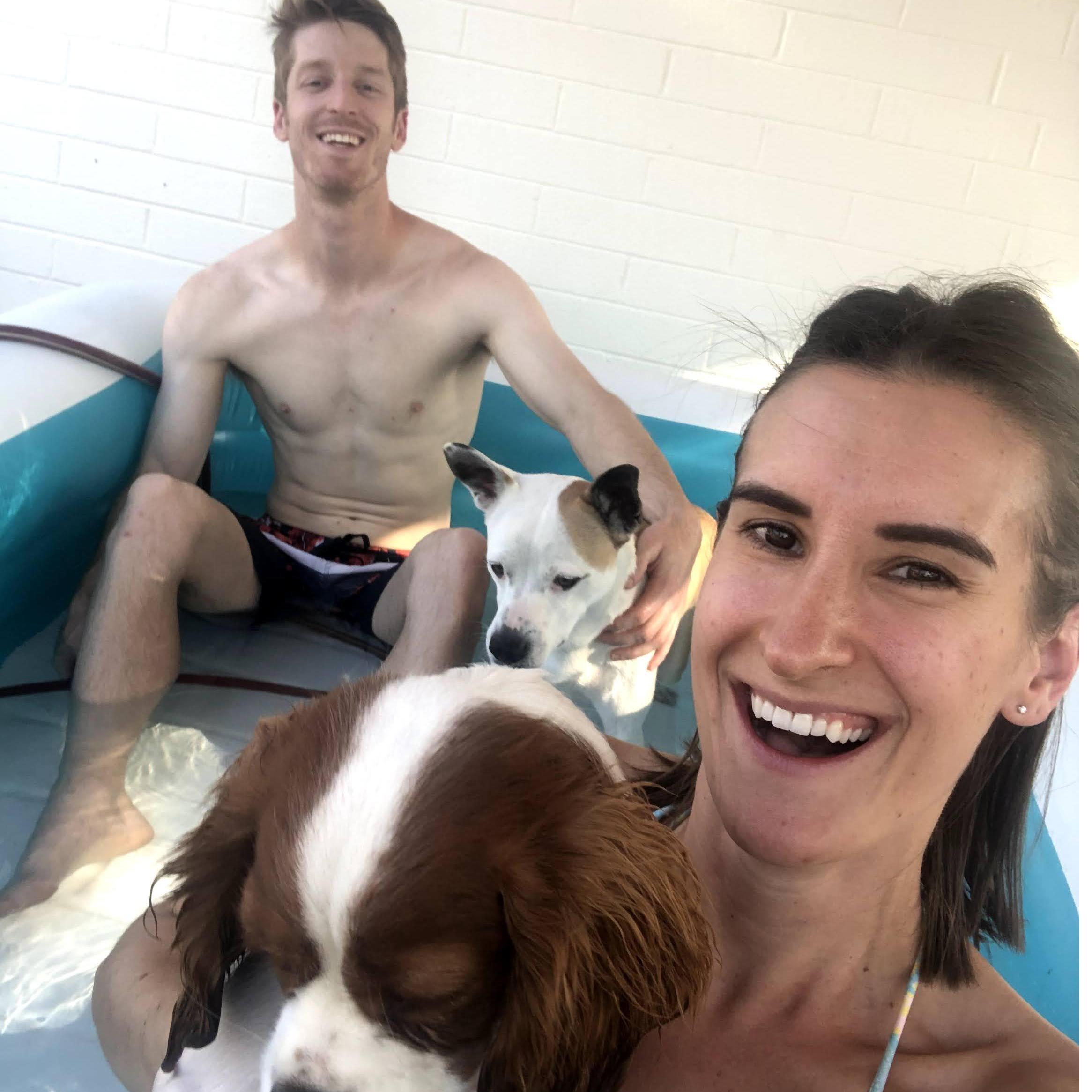 Enjoying the desert in our inflatable pool