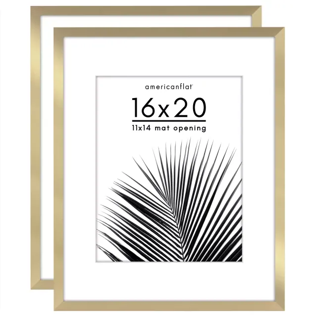 Americanflat 2 Pack of 16x20 Frames with 11x14 Mat - Plexiglass Cover - Gold