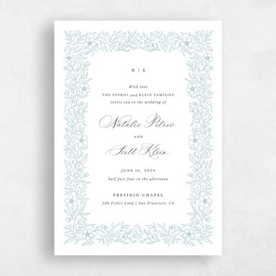 Light Teal, Blue Wedding Invitation - Elaina Portrait