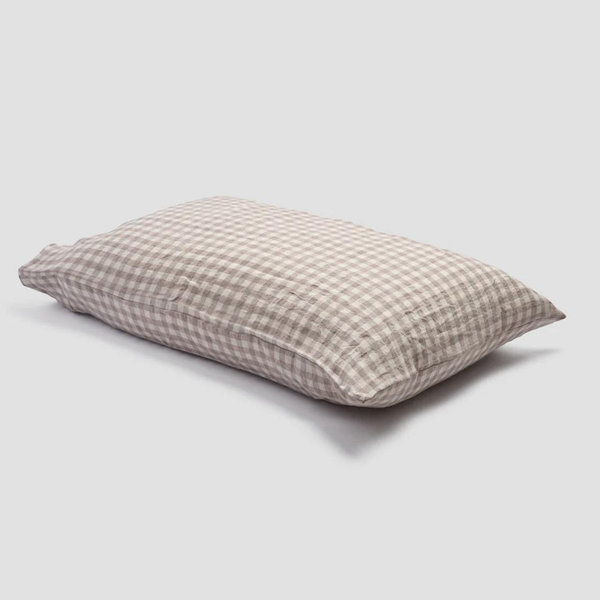 Mushroom Gingham 100% Linen Pillowcases (Pair)
