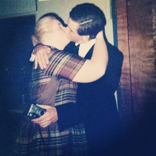 In high school, we were a married couple in the play Bye Bye Birdie.  This is us backstage...not rehearsing!