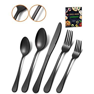 Matte Black Silverware Set - HEAVY DUTY 45 Pieces Stainless Steel Flatware Utensils Cutlery Tableware Steak Knife Fork and Spoon Service for 8