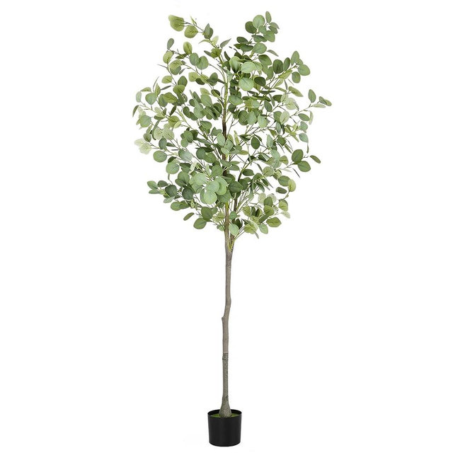 6Ft Artificial Eucalyptus Tree, Faux Eucalyptus Tree Indoor, Tall Fake Potted Tree for Home Office Livingroom Faux Floor Plant with Realistic Silk Leaves