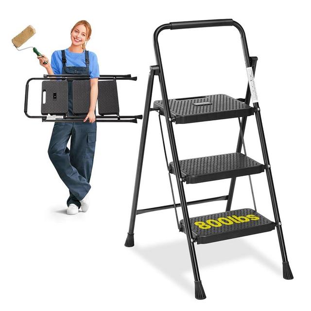 Simple Deluxe Step Stool Foldable, 3 Step Ladder Portable Ladder with Wide Anti-Slip Pedal, Step Stool for Adults, Lightweight Step Ladder for Home Kitchen and Outdoor