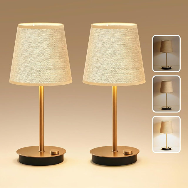 MEORA Rechargeable Cordless Table Lamp, 2 Pack Brass 3600mAh Battery Operated Lamp, 2700K Warm Light, Stepless Dimming for Bedroom, Dining Room, Living Room
