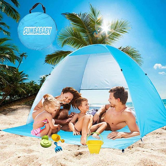 Large Beach Tent UV Pop up Sun Shelter Tents, Big Portable Automatic Sun Umbrella, Waterproof/Windproof Instant Easy Outdoor Cabana, Fit 3-4 Persons for Camping, Hiking, Canopy with Carry Bag