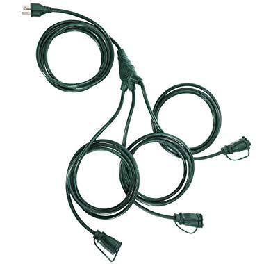 DEWENWILS Outdoor Extension Cord 1 to 3 Splitter, 3 Prong Outlets Plugs, 40 Feet (Max 28ft End to End) 16/3C SJTW Weatherproof Wire for Outdoor Lights and Multiple Appliances, ETL Listed, Green