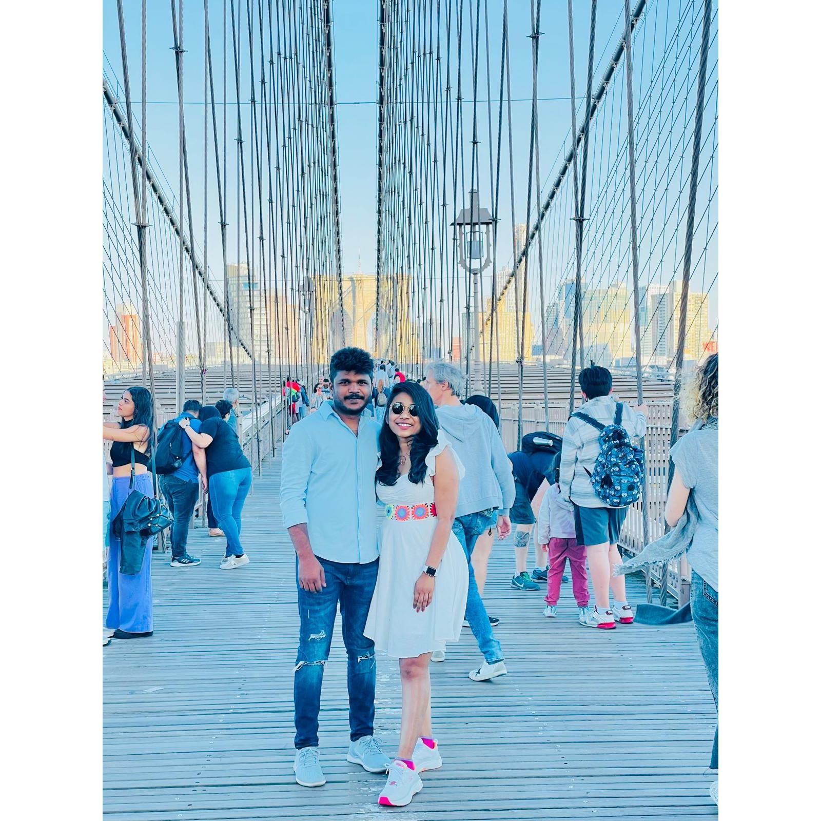 Walking across the legendary Brooklyn Bridge, where history meets breathtaking views!