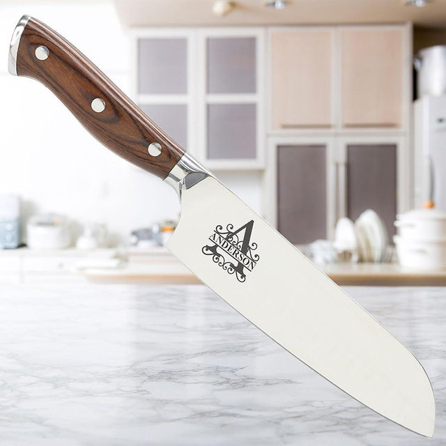 Customizable Stainless Steel Santoku Kitchen Knife with Laser Engraved Monogram - Professional Quality, Personalized Touch