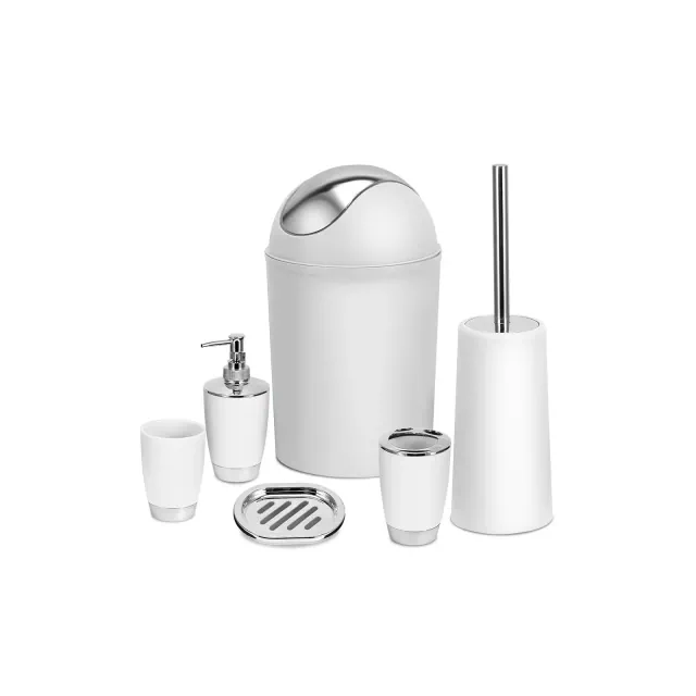 NewHome "Complete 6-Piece Bathroom Accessories Set: Soap Dispenser, Toothbrush Holder, Tumbler & More!" White