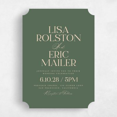 Green Ticket Wedding Invitation - Menton Classic