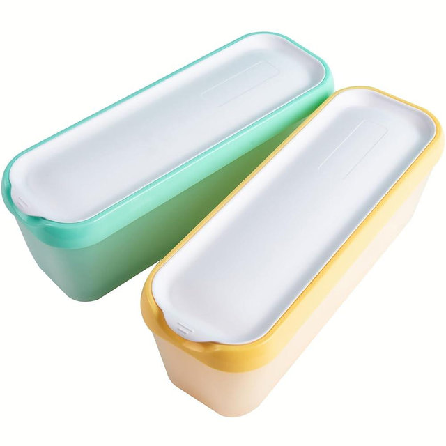 WALL QMER 2 Pack Ice Cream Tub Containers (1.6 Quart Each), Reusable Freezer Storage Containers with Lids for Homemade Sorbet, Frozen Yogurt, or Gelato, Yellow and Green
