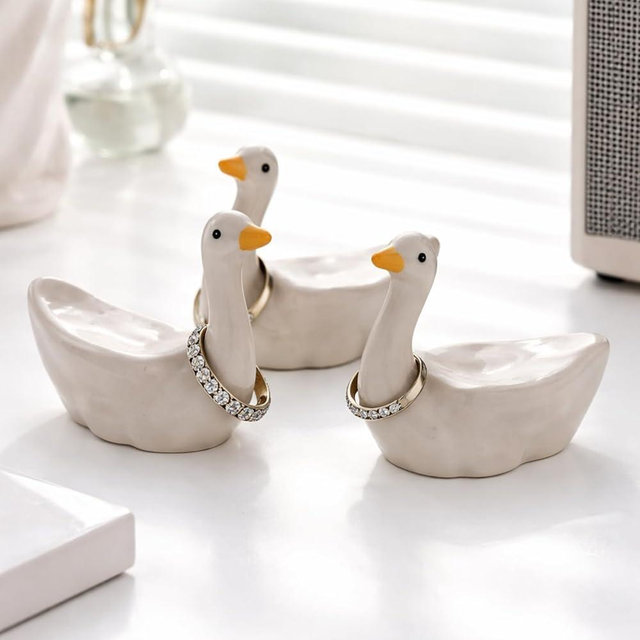 Fumete 3 Pcs Silly Goose Ring Holder for Jewelry, Entryway Table Kawaii Nightstand Decor, Cute Silly Goose Ring Dish for Rings Earrings Bracelets Necklace Organizer, Engagement, Wedding, Birthday Gift