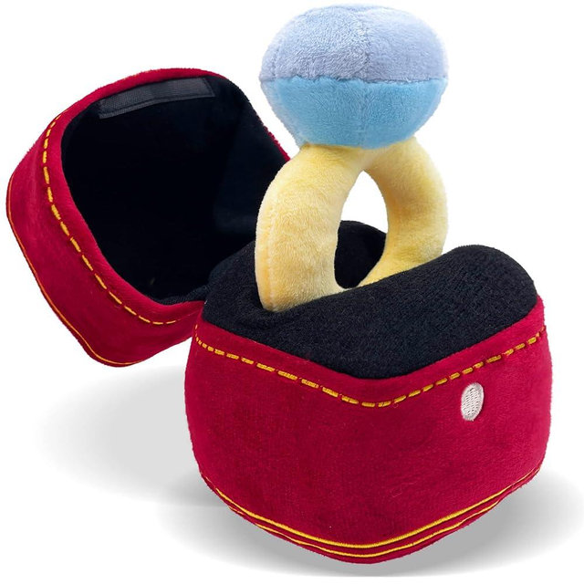 Funny Gifts Couples Ideas Plush Ring Box Toy Diamond Oversized Ring Case Sets Squeak Chew Dog Toy Cute Couple Stuff Creative love Gift for Men Women,Red