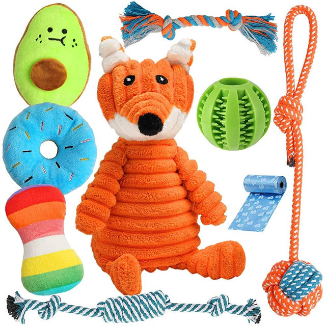 Zeaxuie 9 Pack Luxury Puppy Toys for Teething Small Dogs, Cute Puppy Chew Toys with Squeaky Toys, IQ Treat Ball and More Rope Dog Chew Toys
