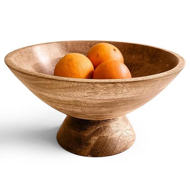 Fairwood Way Wooden Pedestal Bowl - Natural Wood Footed Bowl for Dining Table Centerpiece -Rustic Wood Fruit Bowl for Kitchen Counter - Modern Fruit Bowl on Pedestal