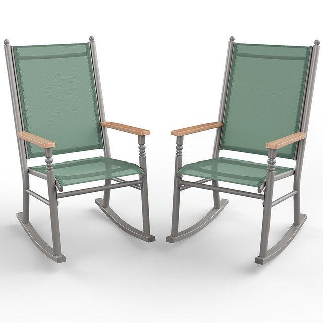 Shintenchi 2 Pcs Outdoor Rocking Chairs Set,Upgraded High Back Patio Rocking Chairs Set,Breathable Textilene Fabric Rocking Chair for Porch,Patio,Garden,Balcony(Green)