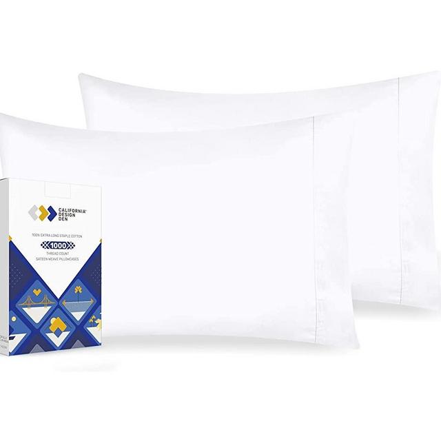 1000-Thread-Count True Luxury 100% Pure Cotton Standard Size Solid Classic White (21" x 32") 2-Piece Pillowcase Set - Hotel Style Single Ply Soft Sateen Weave Premium Yarns