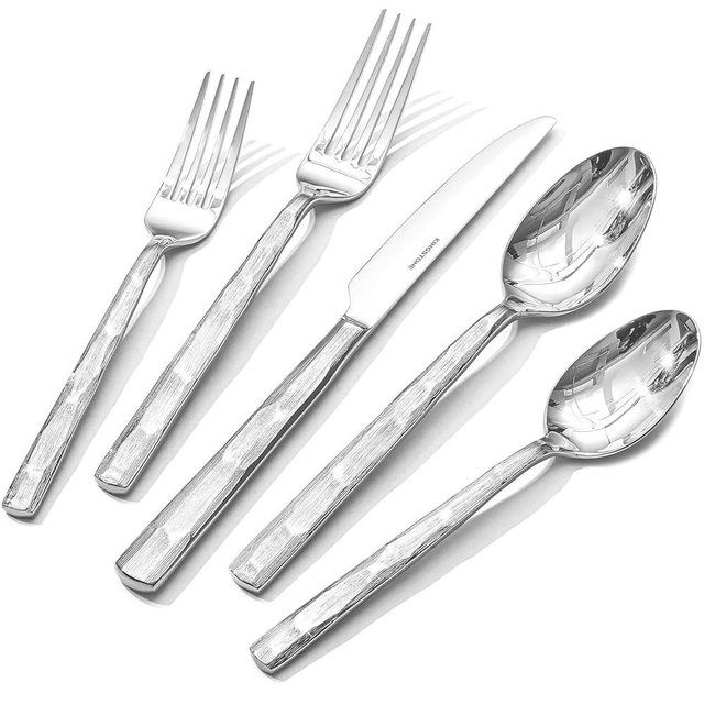 KINGSTONE Silverware Set, 40-Piece 18/10 Stainless Steel Brushed Handle Flatware Cutlery Set, for Kitchen, Home, Party, Wedding Gift, Rust Resistant and Dishwasher Safe