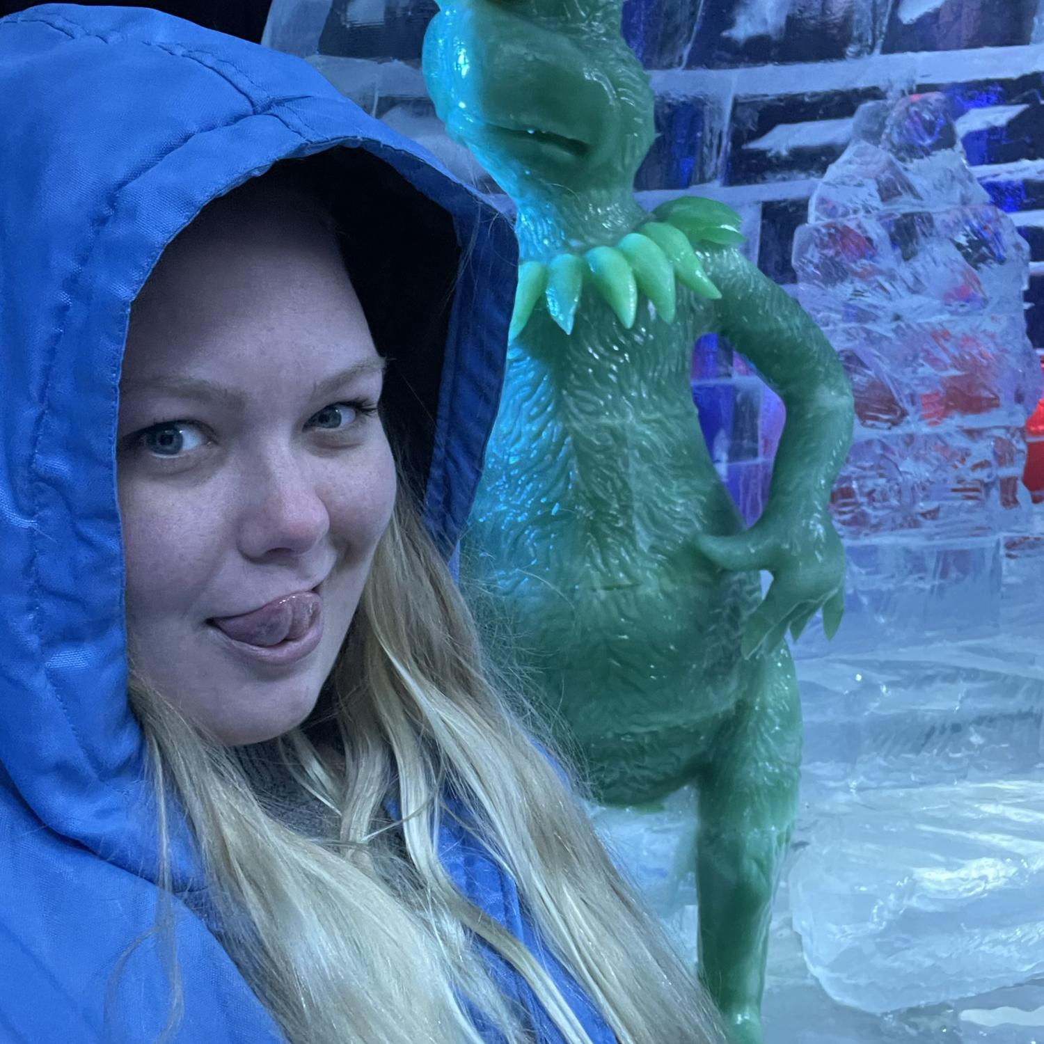 Me- Blissfully unaware David plans on proposing to me if only I would stand still for 30 seconds and stop frolicking around the ice sculptures