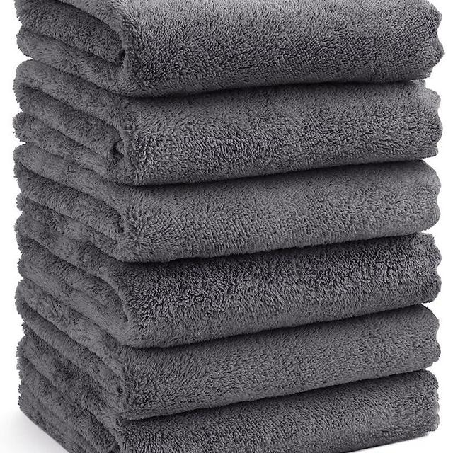 Orighty 6 Pack Premium Hand Towels - Ultra Soft & Highly Absorbent - Microfiber Coral Velvet for Bathroom, Gym, Shower, Spa, Quick Drying Hand Towel 15 x 25 inches (Grey)