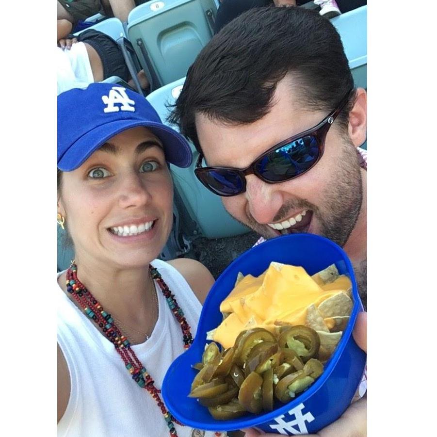 Our first Dodgers game, but first, nachos!