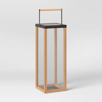 Iron and Wood Pillar Outdoor Lantern Candle Holder Brown - Threshold™
