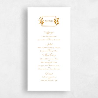 Orange Greenery Wedding Menu - Emelina