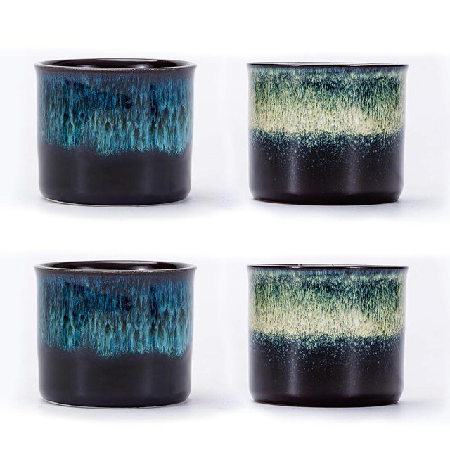 RISTEASO Espresso Cups Set of 2, Ceramic Espresso Cups, Expresso Shots Cups, 2.5oz Tea Cups, Demitasse Cups (4, magic outside/magic blue outside)